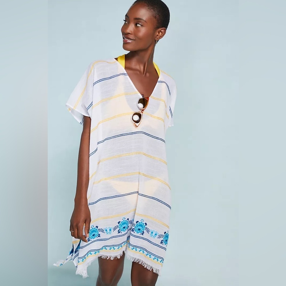 Anthropologie X Seafolly Sunflower Embroidered Caftan Beach Coverup ONE SIZE